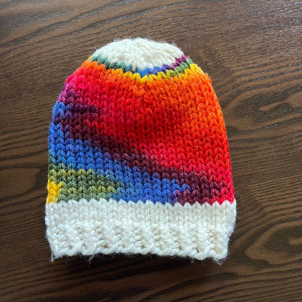 Handmade Rainbow Knit Beanie Striped Winter Hat Unisex Adult Unbranded